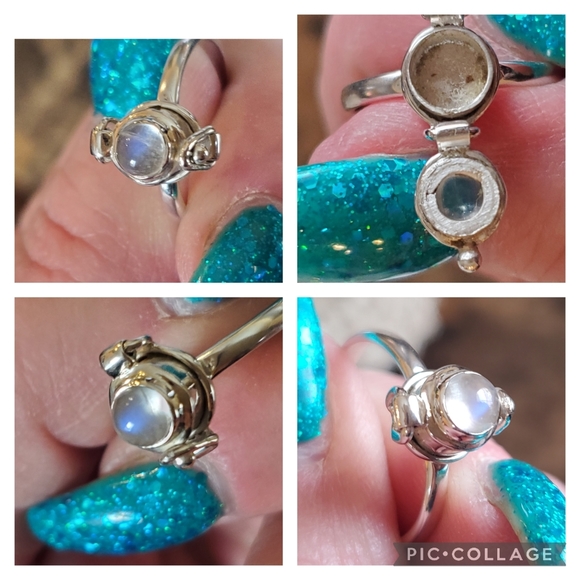 Genuine Rainbow Moonstone Poison Box Ring Size 8 - Picture 5 of 8